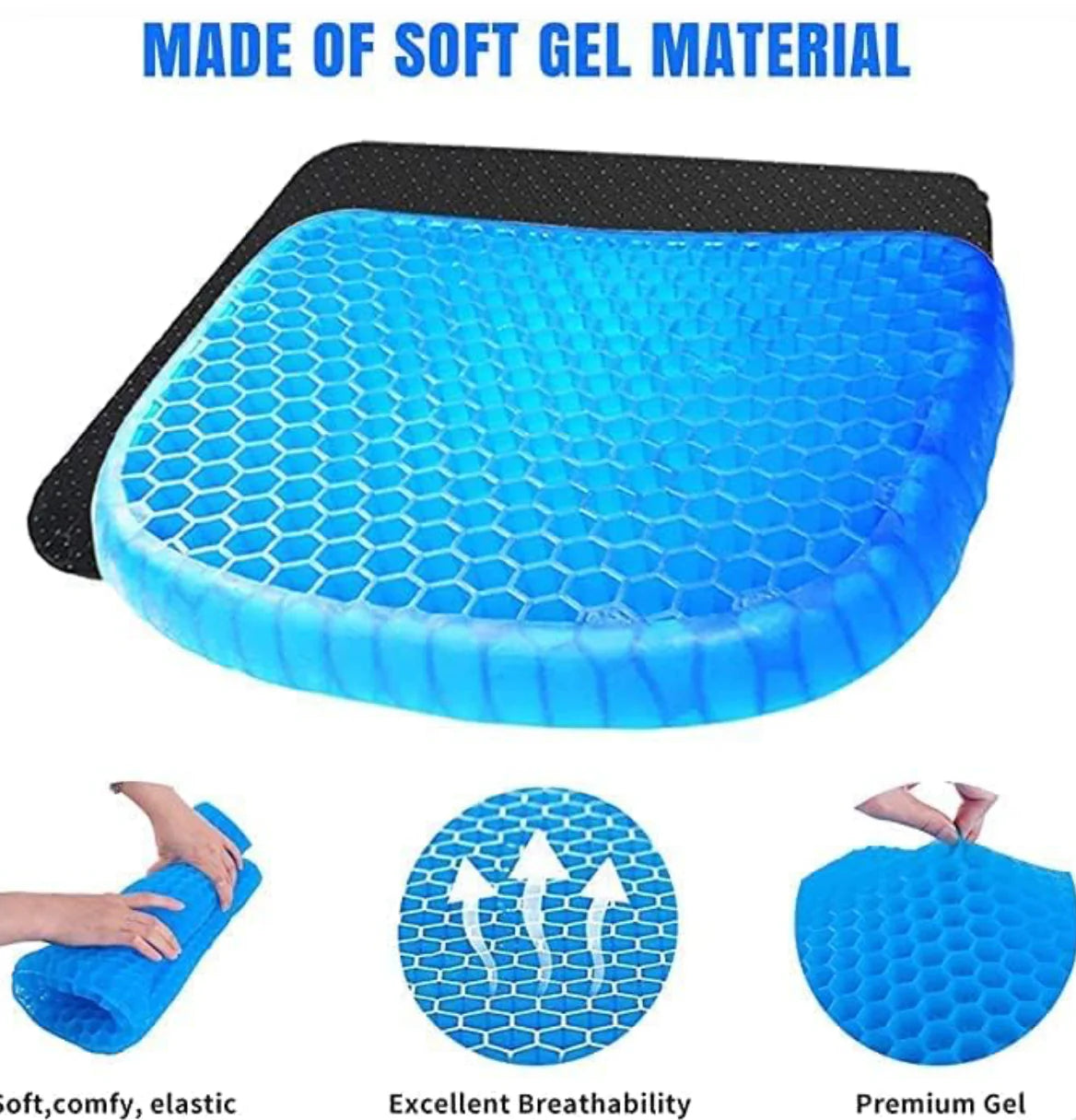 Gel Orthopedic Seat Cushion for Office Chair, Wheelchair, or Home Rubber Cushion for Back Pain